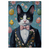 Springtime Delight: Black and White Tuxedo Cat Posing in a Festive Easter Costume on Ready to Hang 1.5" Thick Canvas Wrap, Floating Framed Canvas, Flat Rolled Canvas