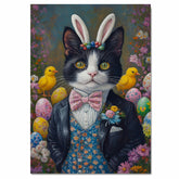 Festive Whiskers: Black and White Tuxedo Cat Showcasing a Stylish Easter Attire on Ready to Hang 1.5" Thick Canvas Wrap, Floating Framed Canvas, Flat Rolled Canvas
