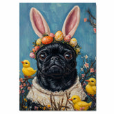 Springtime Fun: Black Pug Dressed in a Cute Easter Costume on Ready to Hang 1.5" Thick Canvas Wrap, Floating Framed Canvas, Flat Rolled Canvas