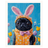 Joyful Hops: Black Pug Sporting a Playful Easter Ensemble on Ready to Hang 1.5" Thick Canvas Wrap, Floating Framed Canvas, Flat Rolled Canvas