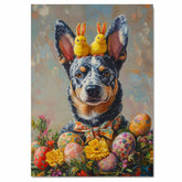 Springtime Spirit: Blue Heeler Showing Off a Festive Easter Costume on Premium Canvas Wrap, Framed Print, or Rolled Artwork