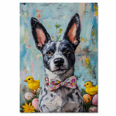 Easter Charm: Blue Heeler Dressed in a Colorful Holiday Outfit on Artistic Canvas Wrap, Framed Print, or Rolled Artwork