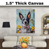 Easter Charm: Blue Heeler Dressed in a Colorful Holiday Outfit on Artistic Canvas Wrap, Framed Print, or Rolled Artwork