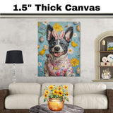 Hoppy Holidays: Blue Heeler Sporting a Playful Easter Attire on Decorative Canvas Wrap, Framed Print, or Rolled Artwork