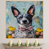 Easter Charm: Blue Heeler Dressed in a Colorful Holiday Outfit on Artistic Canvas Wrap, Framed Print, or Rolled Artwork
