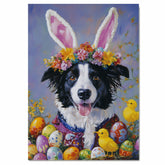 Springtime Cheer: Border Collie Dressed in a Festive Easter Costume on Premium Canvas Wrap, Framed Print, or Rolled Artwork