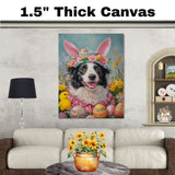 Easter Delight: Border Collie Posing in a Colorful Holiday Outfit on Artistic Canvas Wrap, Framed Print, or Rolled Artwork