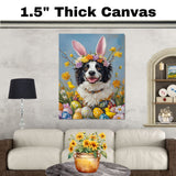Hoppy Moments: Border Collie Showing Off a Charming Easter Ensemble on Decorative Canvas Wrap, Framed Print, or Rolled Artwork