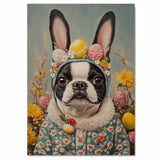 Hoppy Easter: Boston Terrier Showing Off a Playful Holiday Ensemble on Decorative Canvas Wrap, Framed Print, or Rolled Artwork