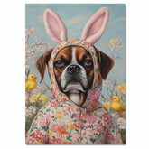 Spring Whimsy: Boxer Dog Dressed in a Cheerful Easter Costume on Premium Canvas Wrap, Framed Print, or Rolled Artwork