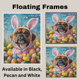 Hoppy Celebrations: Boxer Dog Showing Off a Playful Easter Attire on Decorative Canvas Wrap, Framed Print, or Rolled Artwork