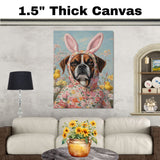 Spring Whimsy: Boxer Dog Dressed in a Cheerful Easter Costume on Premium Canvas Wrap, Framed Print, or Rolled Artwork