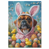 Hoppy Celebrations: Boxer Dog Showing Off a Playful Easter Attire on Decorative Canvas Wrap, Framed Print, or Rolled Artwork