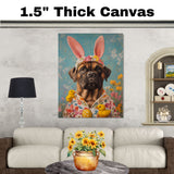 Easter Elegance: Bullmastiff Dressed in a Festive Spring Ensemble on Premium Canvas Wrap, Framed Print, or Rolled Artwork