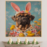Easter Elegance: Bullmastiff Dressed in a Festive Spring Ensemble on Premium Canvas Wrap, Framed Print, or Rolled Artwork