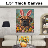 Spring Spirit: Bullmastiff Posing in a Charming Easter Costume on Artistic Canvas Wrap, Framed Print, or Rolled Artwork