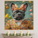 Springtime Charm: Cane Corso Dressed in a Playful Holiday Ensemble on Decorative Canvas Wrap, Framed Print, or Rolled Artwork