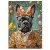 Springtime Charm: Cane Corso Dressed in a Playful Holiday Ensemble on Decorative Canvas Wrap, Framed Print, or Rolled Artwork