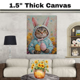 Whiskers in Bloom: Charming Cat Dressed for a Joyful Spring Celebration on Canvas Wrap, Framed Print, or Rolled Artwork