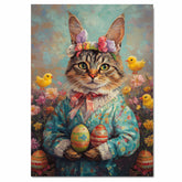 Springtime Whiskers: Cat Posing in a Festive Holiday Look on Premium Canvas Wrap, Framed Print, or Rolled Artwork
