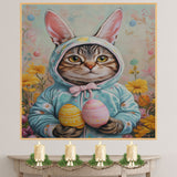Whiskers in Bloom: Charming Cat Dressed for a Joyful Spring Celebration on Canvas Wrap, Framed Print, or Rolled Artwork