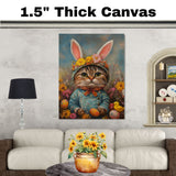 Easter Delight: Stylish Cat Dressed in a Cheerful Spring Ensemble on Artistic Canvas Wrap, Framed Print, or Rolled Artwork