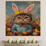 Easter Delight: Stylish Cat Dressed in a Cheerful Spring Ensemble on Artistic Canvas Wrap, Framed Print, or Rolled Artwork