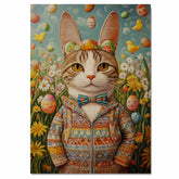 Springtime Whiskers: Playful Cat in a Cheerful Holiday Costume on Canvas Wrap, Framed Print, or Rolled Artwork