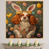 Spring Charm: Cavalier King Charles Spaniel Dressed for the Season on Premium Canvas Wrap, Framed Print, or Rolled Artwork