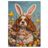 Regal Springtime: Cavalier King Charles Spaniel in Festive Holiday Attire on High-Quality Canvas or Framed Print