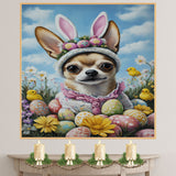 Easter Charm: Cute Chihuahua in a Festive Outfit on Canvas Wrap, Framed Print, or Rolled Artwork