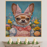 Tiny Springtime Pup: Adorable Chihuahua Dressed for a Festive Holiday on Canvas Wrap, Framed Print, or Rolled Artwork