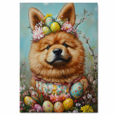 Easter Chow Chow Art, Cute Pet Portrait for Spring Home Decor, Holiday Gifts for Dog Lovers, Dog Wall Art on Canvas Wrap, Framed Print, or Rolled Artwork