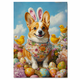 Easter Corgi Art, Cute Pet Portrait for Spring Home Decor, Holiday Gifts for Dog Lovers, Dog Wall Art on Canvas Wrap, Framed Print, or Rolled Artwork