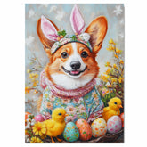 Corgi in Festive Easter Outfit, Cute Pet Portrait for Spring Home Decor, Holiday Gifts for Dog Lovers, Dog Wall Art on Canvas Wrap, Framed Print, or Rolled Artwork