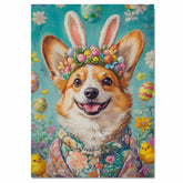 Corgi Wearing Colorful Easter Costume, Cute Pet Portrait for Spring Home Decor, Holiday Gifts for Dog Lovers, Dog Wall Art on Canvas Wrap, Framed Print, or Rolled Artwork