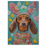 Dachshund in Festive Easter Attire, Cute Pet Portrait for Spring Home Decor, Holiday Gifts for Dog Lovers, Dog Wall Art on Canvas Wrap, Framed Print, or Rolled Artwork
