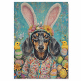 Dachshund in Easter Apparel, Cute Pet Portrait for Spring Home Decor, Holiday Gifts for Dog Lovers, Dog Wall Art on Canvas Wrap, Framed Print, or Rolled Artwork