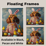 Dachshund in Easter Outfit, Cute Pet Portrait for Spring Home Decor, Holiday Gifts for Dog Lovers, Dog Wall Art on Canvas Wrap, Framed Print, or Rolled Artwork