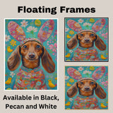 Dachshund in Festive Easter Attire, Cute Pet Portrait for Spring Home Decor, Holiday Gifts for Dog Lovers, Dog Wall Art on Canvas Wrap, Framed Print, or Rolled Artwork