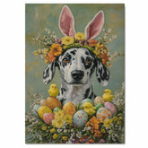 Dalmatian in Easter Attire, Cute Pet Portrait for Spring Home Decor, Holiday Gifts for Dog Lovers, Dog Wall Art on Canvas Wrap, Framed Print, or Rolled Artwork