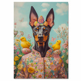 Doberman in Easter Costume, Cute Pet Portrait for Spring Home Decor, Holiday Gifts for Dog Lovers, Dog Wall Art on Canvas Wrap, Framed Print, or Rolled Artwork