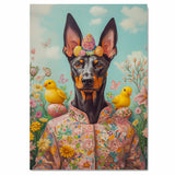 Doberman in Easter Costume, Cute Pet Portrait for Spring Home Decor, Holiday Gifts for Dog Lovers, Dog Wall Art on Canvas Wrap, Framed Print, or Rolled Artwork