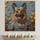 German Shepherd in Easter Outfit, Cute Pet Portrait for Spring Home Decor, Holiday Gifts for Dog Lovers, Dog Wall Art on Canvas Wrap, Framed Print, or Rolled Artwork