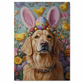 Golden Retriever in Easter Outfit, Cute Pet Portrait for Spring Home Decor, Holiday Gifts for Dog Lovers, Dog Wall Art on Canvas Wrap, Framed Print, or Rolled Artwork