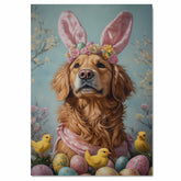 Golden Retriever in Easter Attire, Cute Pet Portrait for Spring Home Decor, Holiday Gifts for Dog Lovers, Dog Wall Art on Canvas Wrap, Framed Print, or Rolled Artwork