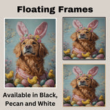 Golden Retriever in Easter Attire, Cute Pet Portrait for Spring Home Decor, Holiday Gifts for Dog Lovers, Dog Wall Art on Canvas Wrap, Framed Print, or Rolled Artwork