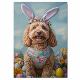 Goldendoodle in Easter Outfit, Cute Pet Portrait for Spring Home Decor, Holiday Gifts for Dog Lovers, Dog Wall Art on Canvas Wrap, Framed Print, or Rolled Artwork