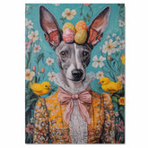 Greyhound in Easter Outfit, Cute Pet Portrait for Spring Home Decor, Holiday Gifts for Dog Lovers, Dog Wall Art on Canvas Wrap, Framed Print, or Rolled Artwork