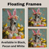 Greyhound in Easter Attire, Cute Pet Portrait for Spring Home Decor, Holiday Gifts for Dog Lovers, Dog Wall Art on Canvas Wrap, Framed Print, or Rolled Artwork